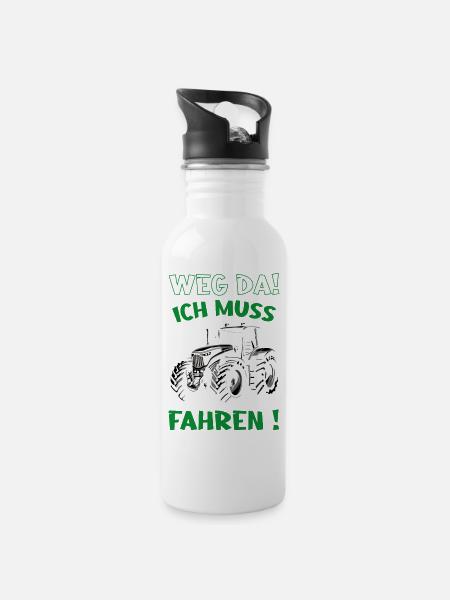 Weg da, ich muss Traktor fahren - Trinkflasche mit integriertem Trinkhalm - Weiß