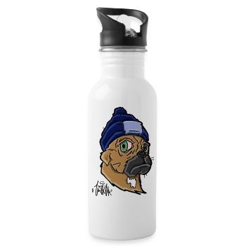 Chien avec un bonnet - Gourde avec paille intégrée - blanc - Droite
