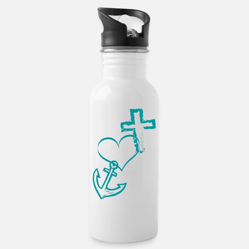 Liebe Glaube Hoffnung - Trinkflasche mit integriertem Trinkhalm - Weiß