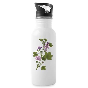 Wilde Malve - Trinkflasche mit integriertem Trinkhalm - Weiß - Rechts