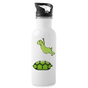 Schildkröte im Sprung (DDP, Cartoon Style) - Trinkflasche mit integriertem Trinkhalm - Weiß - Rechts