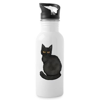 Black cat - Water bottle with straw - white - Right