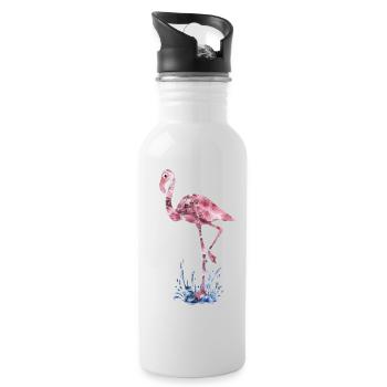 flamingo pink crystals Press - Water bottle with straw - white - Right