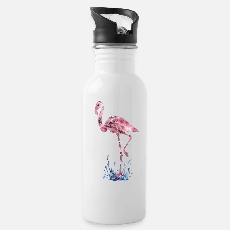 cristaux flamant rose Press - Gourde avec paille intégrée - blanc