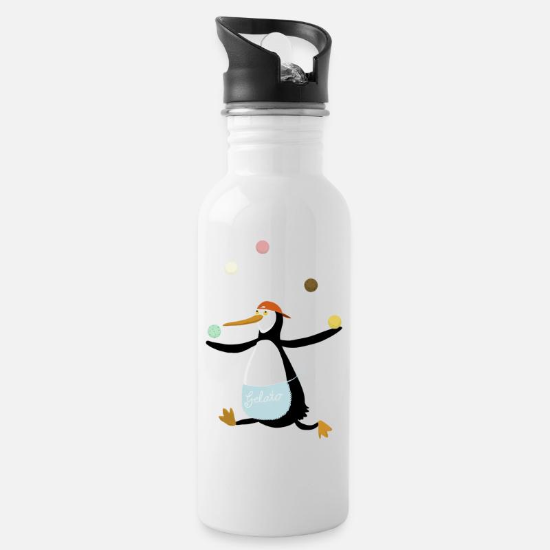 Pinguin jongliert Eis - Trinkflasche mit integriertem Trinkhalm - Weiß