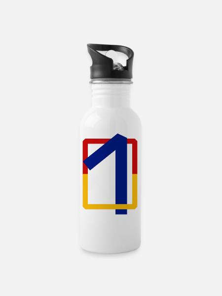 Zehn kantig - Trinkflasche mit integriertem Trinkhalm - Weiß