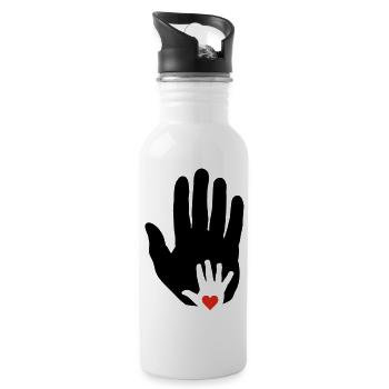 Herz in Babyhand in älterer Hand! - Trinkflasche mit integriertem Trinkhalm - Weiß - Rechts