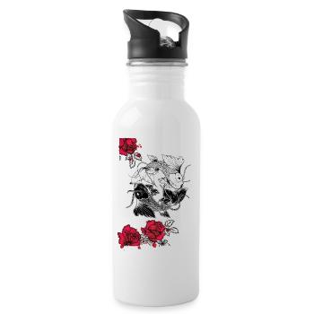 Yin und Yang Koi mit Rosen - Trinkflasche mit integriertem Trinkhalm - Weiß - Rechts