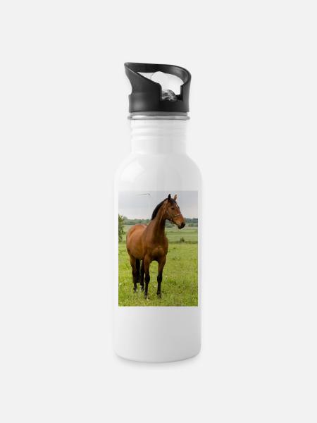 Cheval. Cheval. - Gourde avec paille intégrée - blanc