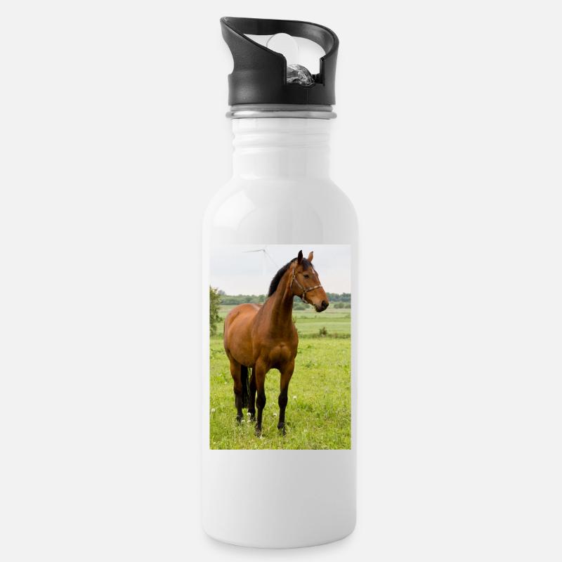 Cheval. Cheval. - Gourde avec paille intégrée - blanc