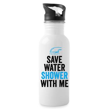 Wasser sparen Dusche mit mir - Trinkflasche mit integriertem Trinkhalm - Weiß - Rechts