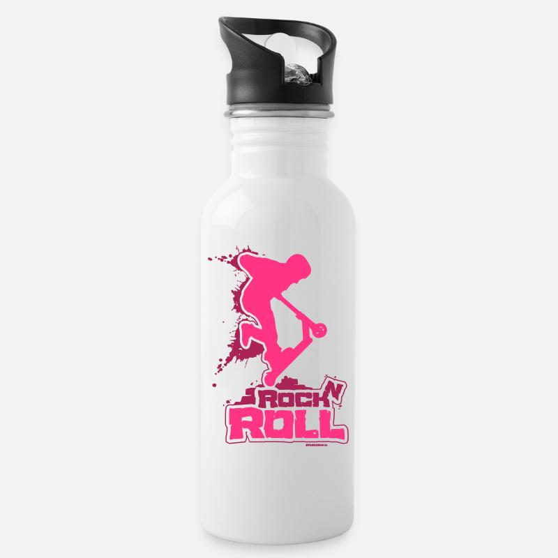 Scooter Stunt Roller Rock n Roll - Trinkflasche mit integriertem Trinkhalm - Weiß
