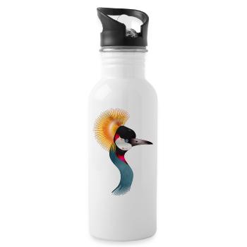 aesthetically ornately drawn crown crane - Water bottle with straw - white - Right