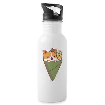 Süßes Corgi Temaki Sushi - Trinkflasche mit integriertem Trinkhalm - Weiß - Rechts