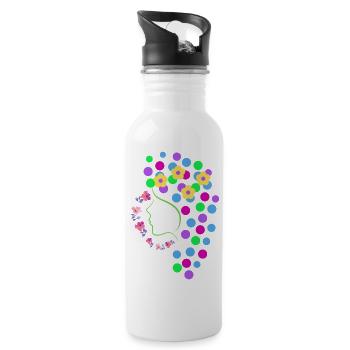 Woman with flowers, joie de vivre - Water bottle with straw - white - Right