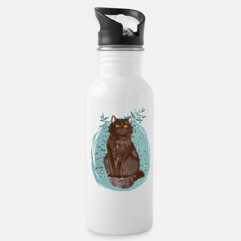 Schwarze Graue Katze Pflanzen Yellowfang Gelbzahn - Trinkflasche mit integriertem Trinkhalm - Weiß
