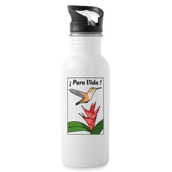 Pura Vida - Kolibri (schwarzer Rahmen) - Trinkflasche mit integriertem Trinkhalm - Weiß - Rechts