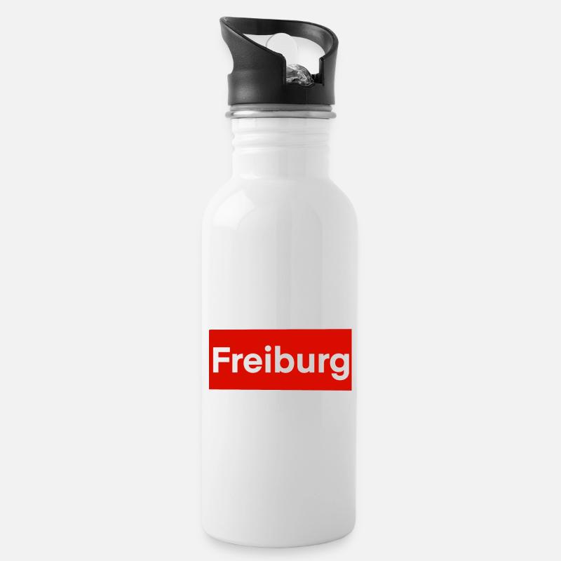 Freiburg Red Label - Trinkflasche mit integriertem Trinkhalm - Weiß