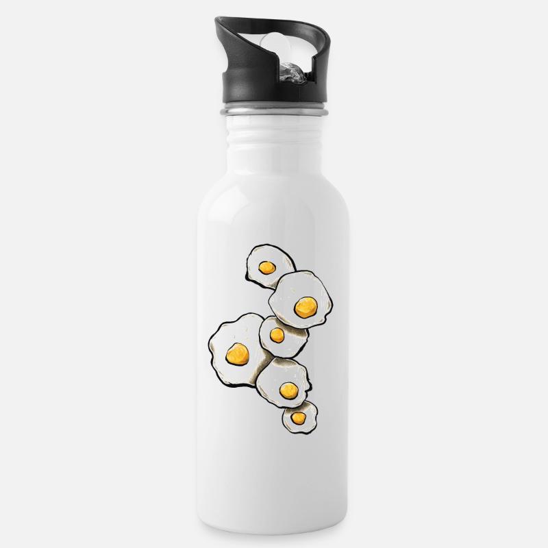 Spiegeleier - Trinkflasche mit integriertem Trinkhalm - Weiß