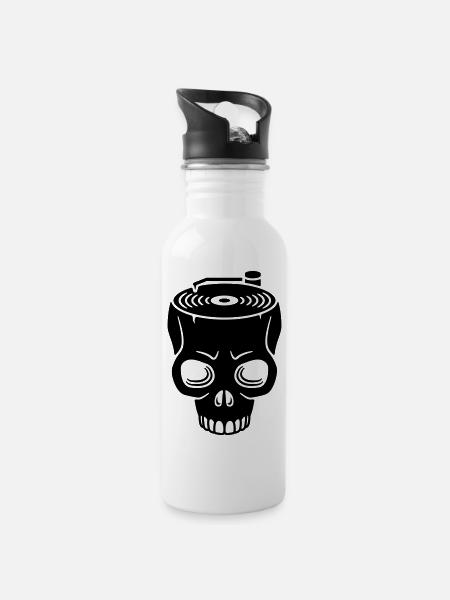 Skull Record Player - Water bottle with straw - white