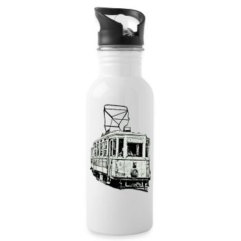 Tram Strassenbahn Train - Trinkflasche mit integriertem Trinkhalm - Weiß - Rechts