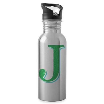 Lettre J verte géante prénom naissance - Gourde avec paille intégrée - argent clair - Droite
