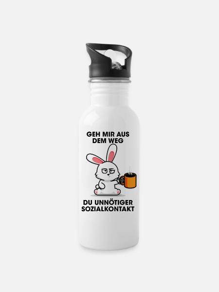 Geh mir aus dem Weg Du unnötiger Sozialkontakt - Trinkflasche mit integriertem Trinkhalm - Weiß