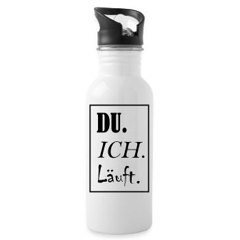 Du. Ich. Läuft. - Trinkflasche mit integriertem Trinkhalm - Weiß - Rechts