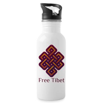 Tibet libre. Nœud sans fin bouddhiste tibétain - Gourde avec paille intégrée - blanc - Droite