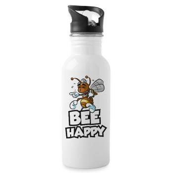 Bee Happy - dessin animé d’abeille joyeuse et riante - Gourde avec paille intégrée - blanc - Droite