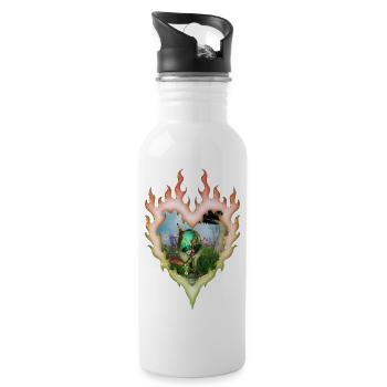 Kleine Fee mit ihrer Katze - Trinkflasche mit integriertem Trinkhalm - Weiß - Rechts