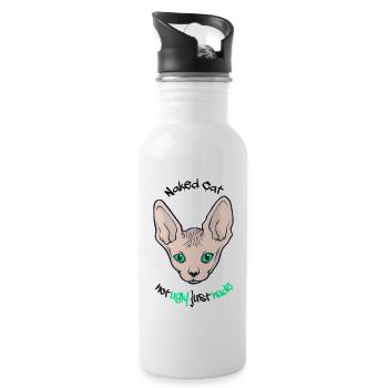 Naked Cat- lustiges Sphynx-Katzendesign - Trinkflasche mit integriertem Trinkhalm - Weiß - Rechts