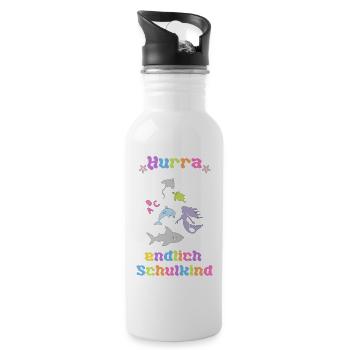 süßes Design für den 1. Schultag - Trinkflasche mit integriertem Trinkhalm - Weiß - Rechts