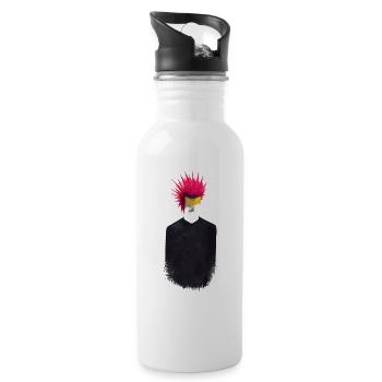Punker Minimal Design Pink Hairstyle Simple Punk - Water bottle with straw - white - Right