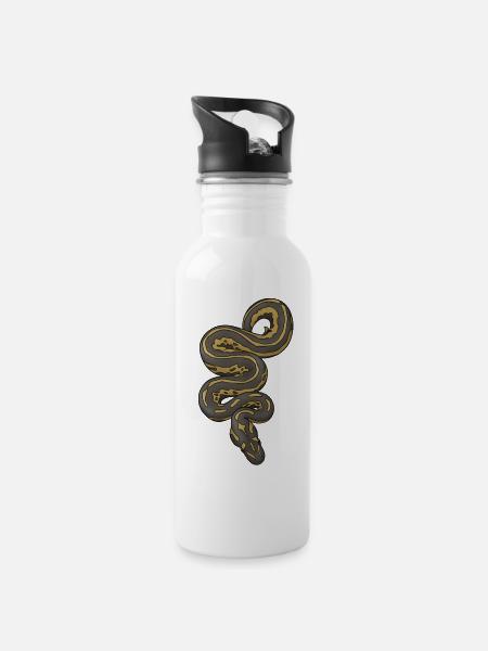 Python/Schlange - Trinkflasche mit integriertem Trinkhalm - Weiß