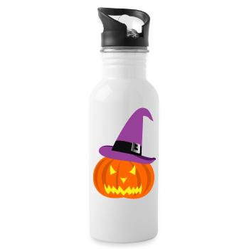 Halloween Kürbis und Hut - Trinkflasche mit integriertem Trinkhalm - Weiß - Rechts