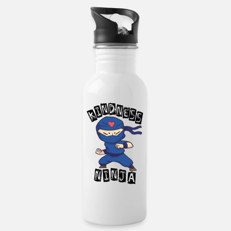 Freundlicher Ninja, Kampf gegen Mobbing - Trinkflasche mit integriertem Trinkhalm - Weiß