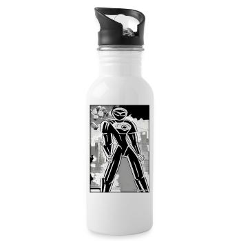 Roboter Comic Zukunft Cyborg Maschine Technik - Trinkflasche mit integriertem Trinkhalm - Weiß - Rechts