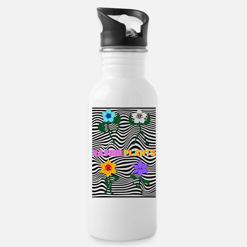 Raving Plants - Trinkflasche mit integriertem Trinkhalm - Weiß