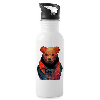 Bear Teddy #bear animal watercolor painting - Water bottle with straw - white - Right