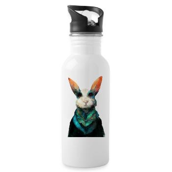 Peinture aquarelle de lapin #rabbit - Gourde avec paille intégrée - blanc - Droite