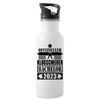 Bachelor Abschluss 2023 offizieller Klugscheißer - Trinkflasche mit integriertem Trinkhalm - Weiß - Rechts