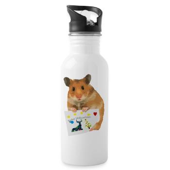 Hamster wünscht schöne Weihnachten - Trinkflasche mit integriertem Trinkhalm - Weiß - Rechts