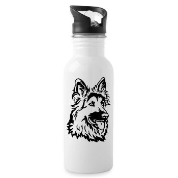 German Shepherd Head - Water bottle with straw - white - Right