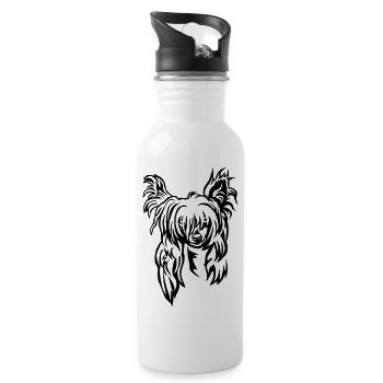 Chinese Crested Kopf - Trinkflasche mit integriertem Trinkhalm - Weiß - Rechts