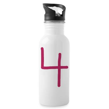 4 Number four pink number red Birthday - Water bottle with straw - white - Right