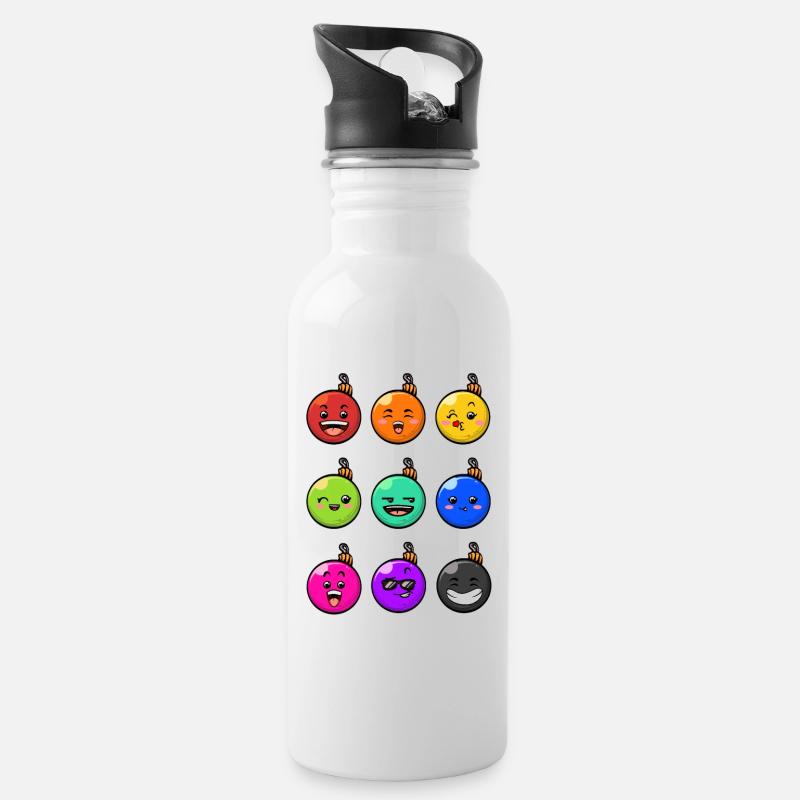 9 Weihnachtskugeln #10/10 Bunt - Trinkflasche mit integriertem Trinkhalm - Weiß