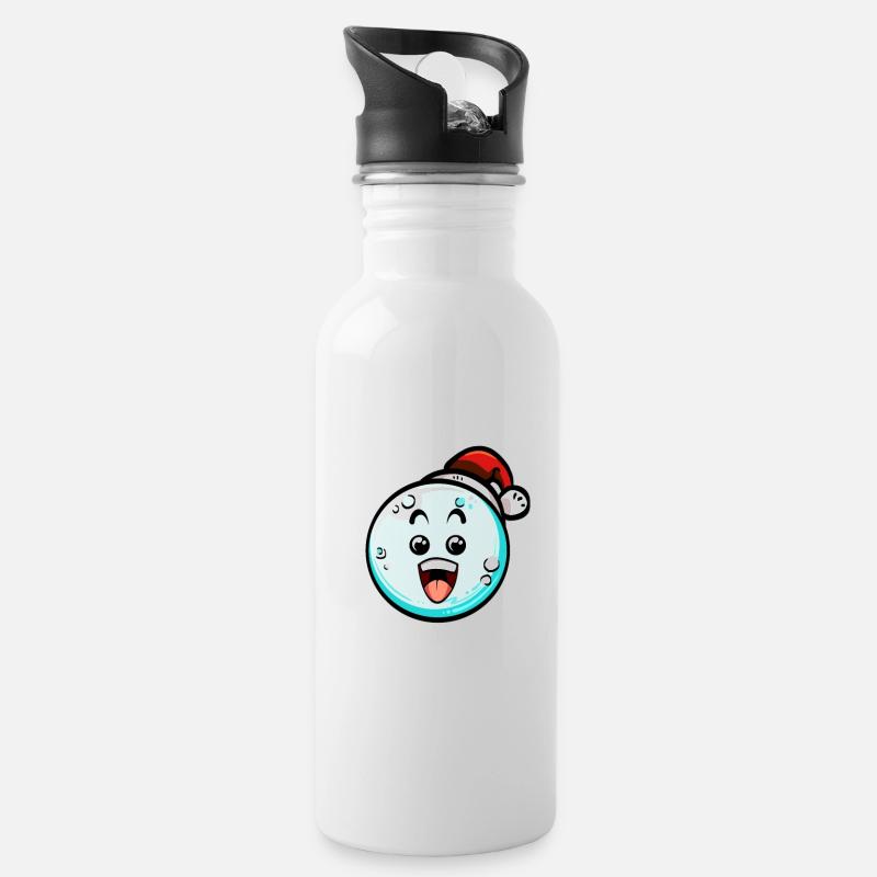 Snowball with Christmas hat #3/9 - Water bottle with straw - white