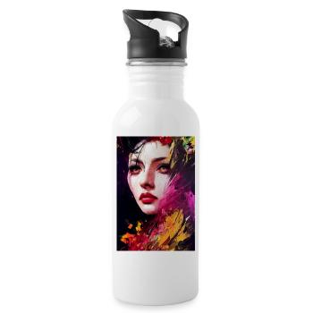 Frau mit Farbkleksen - Trinkflasche mit integriertem Trinkhalm - Weiß - Rechts