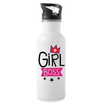 Girl Boss Text Design - Water bottle with straw - white - Right